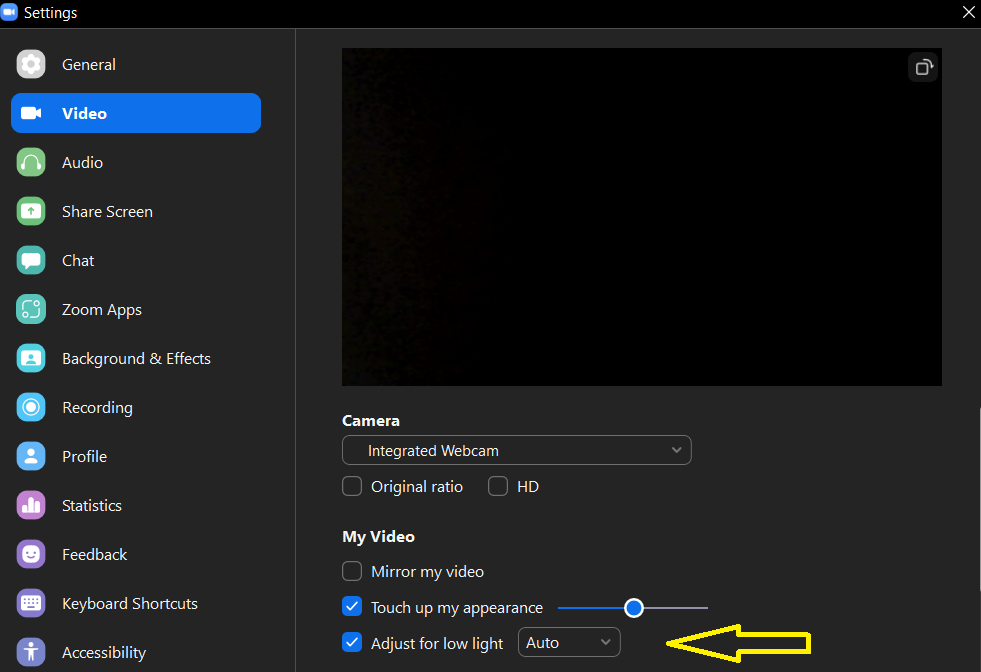 Tip to adjust low lighting on Zoom
